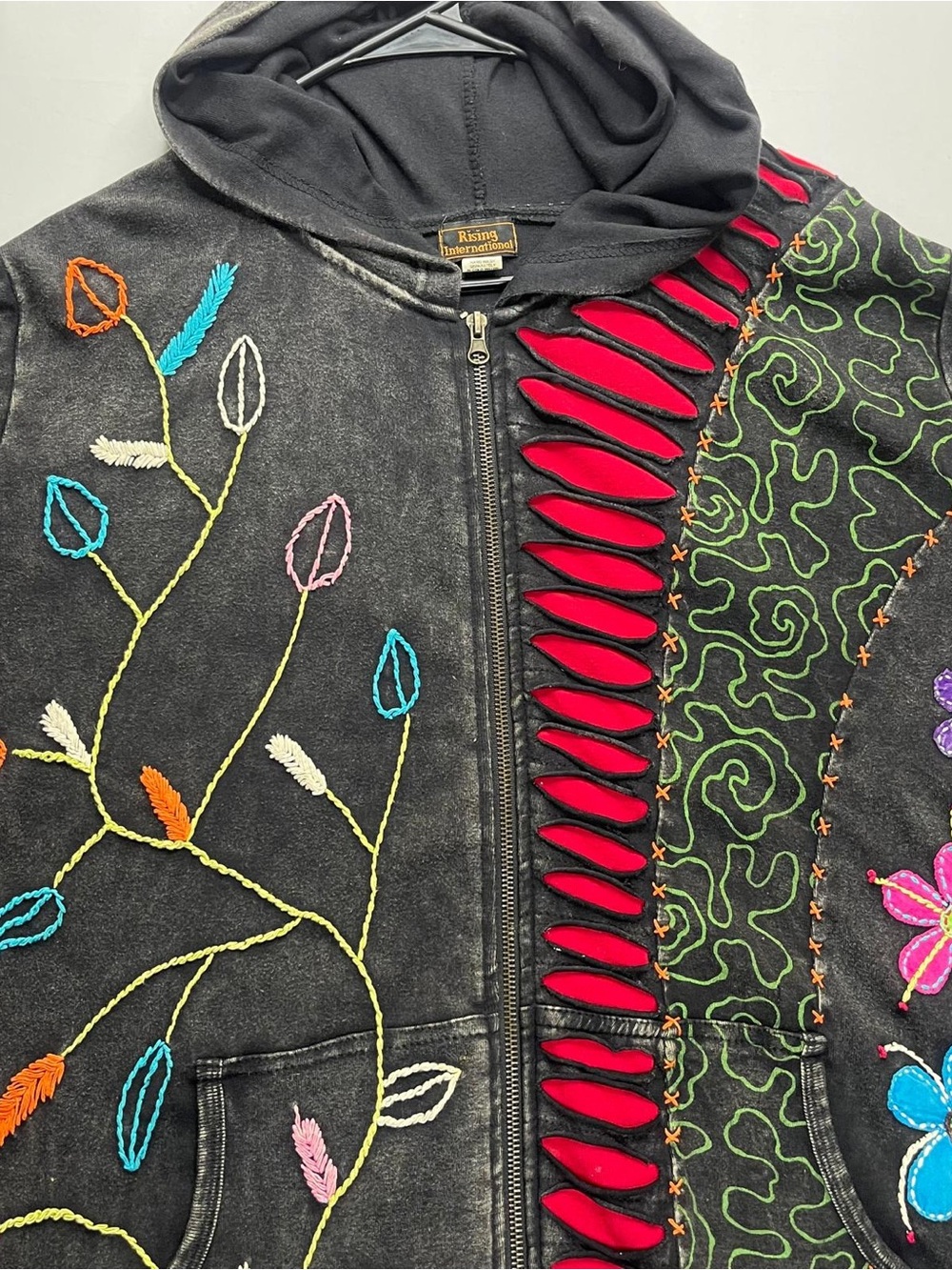 Rising International Multicolor Embroidered Hooded Jacket with Red Accents - Picture 5 of 7